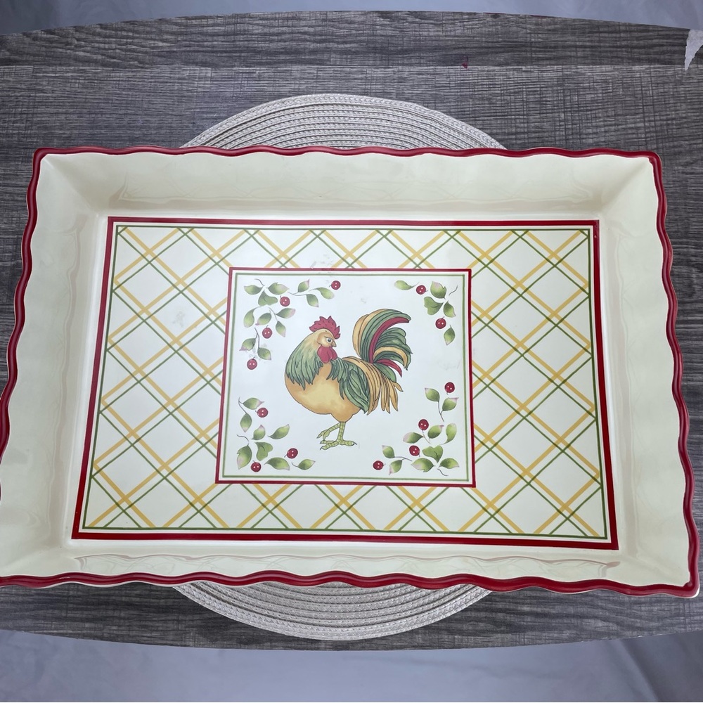 Royal Doulton Chanticlair Rooster Lasagna Baking Tray Rustic Vintage Home Decor